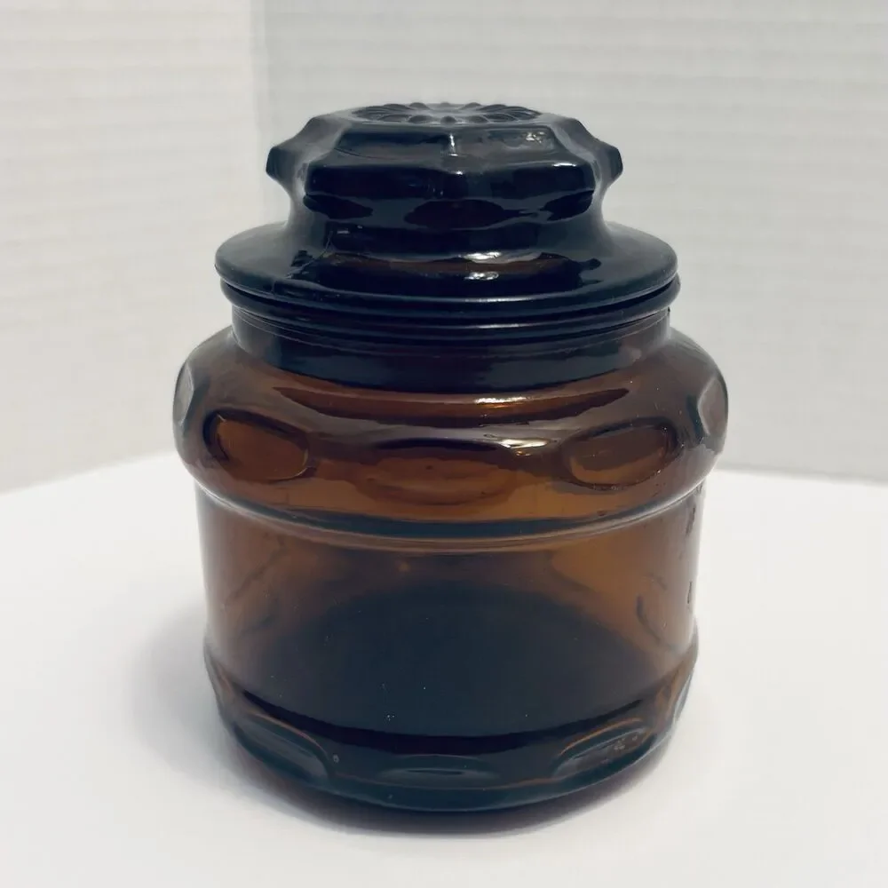 Vintage Amber Brown Apothecary Decor Glass Jar Storage Small Canister 4”